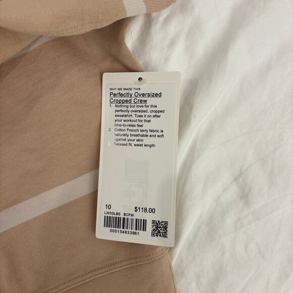 NWT Lululemon Perfectly Oversized Cropped Crew Stripe Cafe Au Lait White Opal - Picture 3 of 10